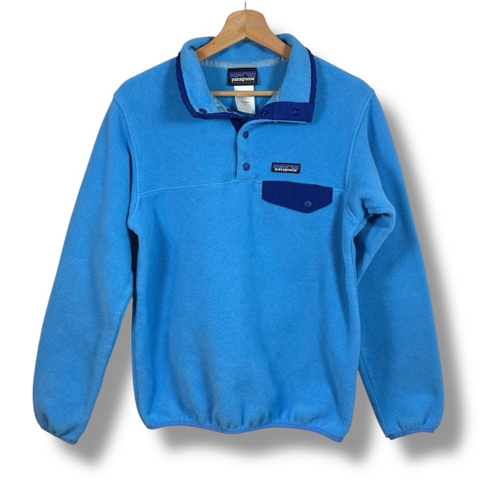 PATAGONIA Women’s Synchilla Snap-T Pullover Fleece Turquoise/Navy Womens Small